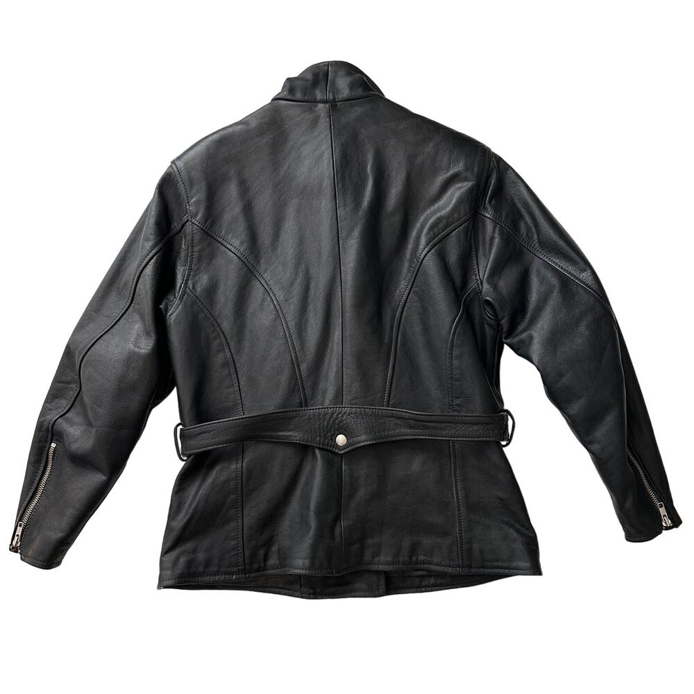 Protech Performance Leather USA Made Moto Biker Lined Belted Black Jacket wmn S - Picture 3 of 9